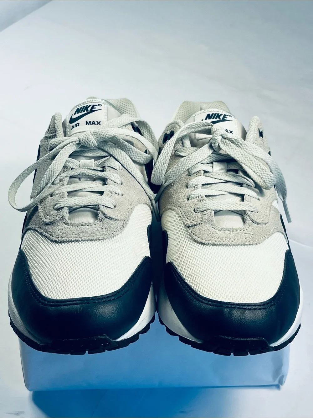 Nike Air Max 1 Essential Sneakers #FZ5808-103 White Gray Navy Blue Men's : 8.5